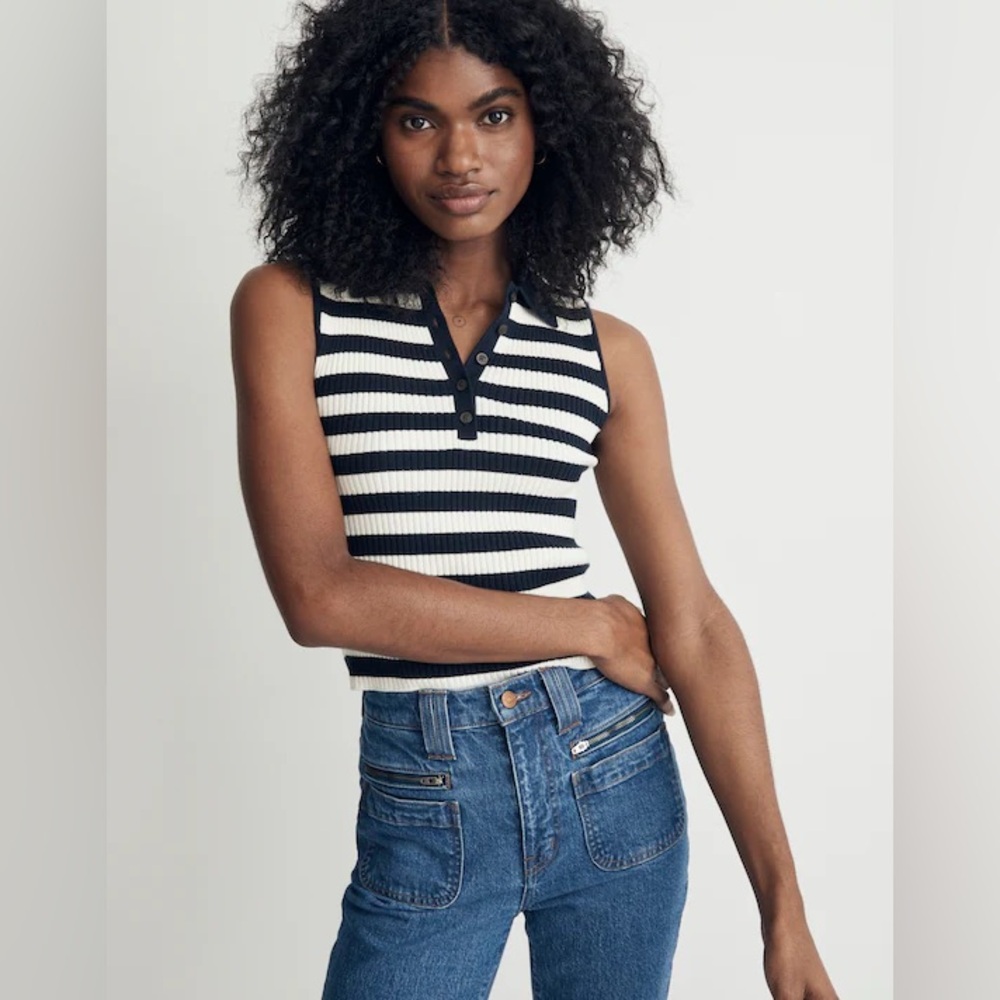 Madewell Owen Polo Sweater Tank in Stripe
